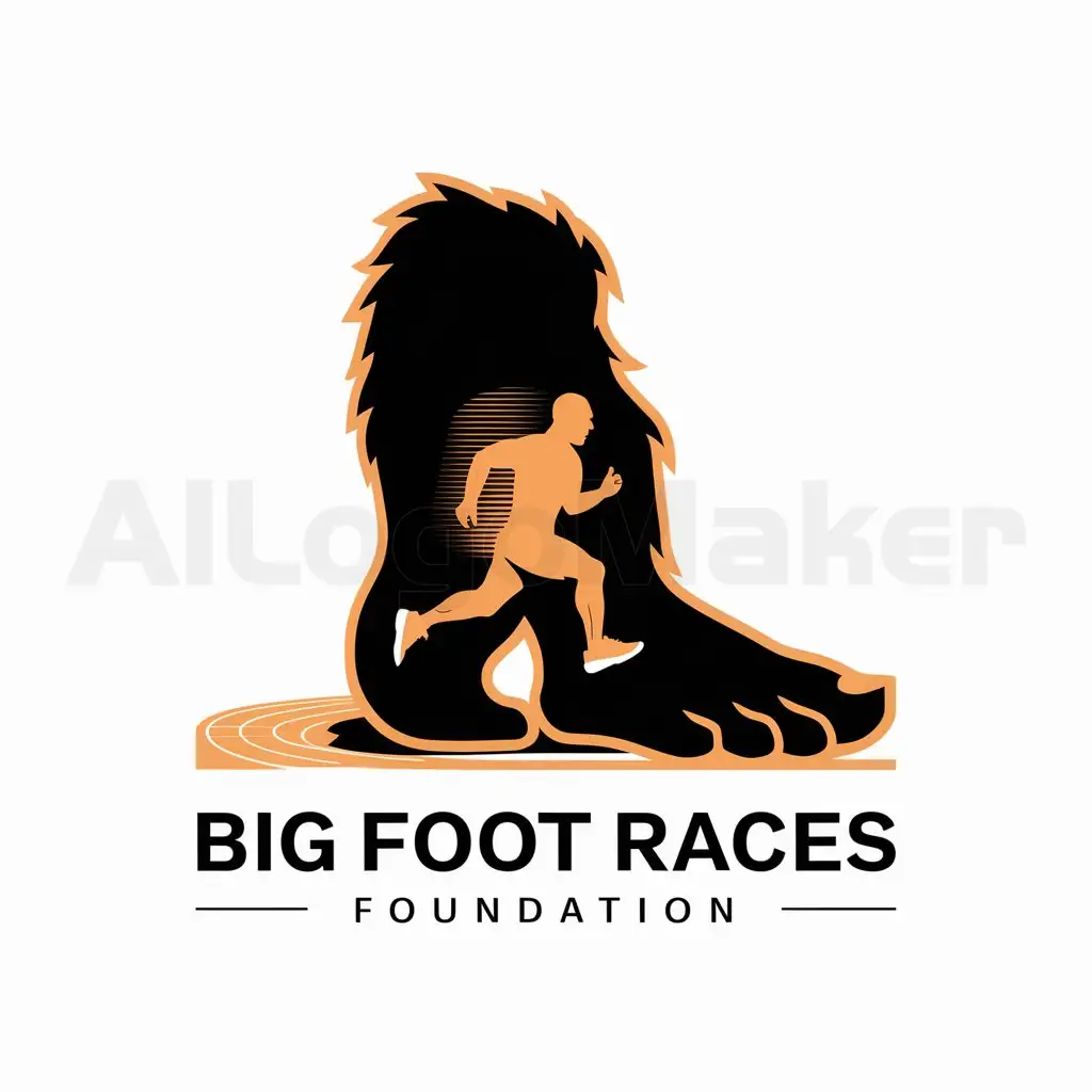 a logo design,with the text "big foot races foundation", main symbol:a big foot silhouette with a runner inside,complex,be used in Sports Fitness industry,clear background