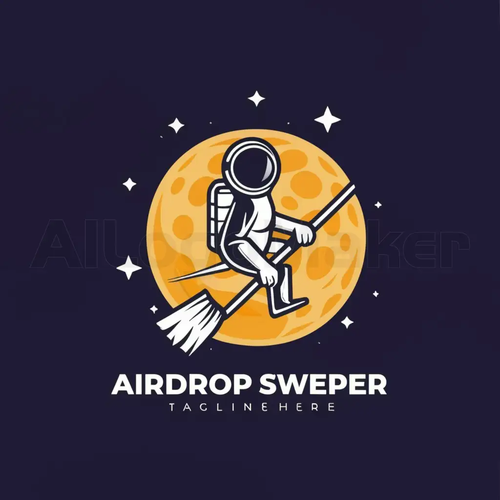 a logo design,with the text "AIRDROP SWEEPER", main symbol:Astronaut, Full moon, Crypto, Broom,Moderate,be used in Technology industry,clear background