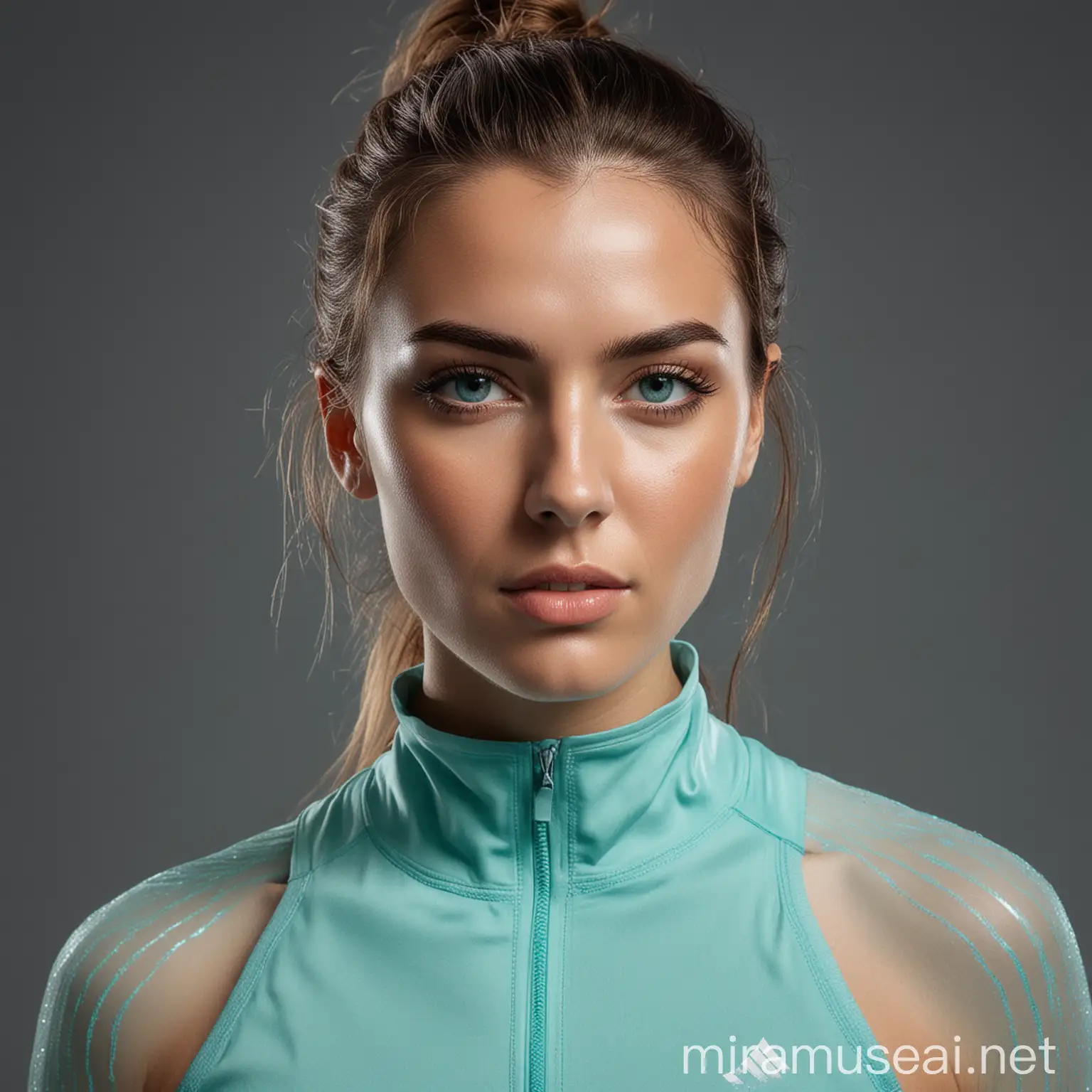 Attractive Woman in Radiant Turquoise Sportswear