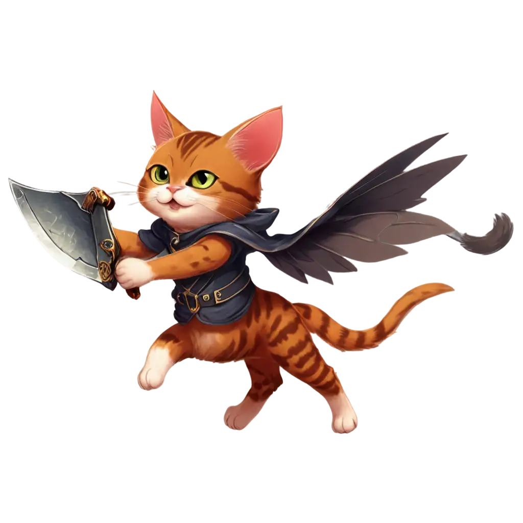 Warrior-Cat-with-Sword-and-Shield-Riding-a-Winged-Mouse-Dynamic-PNG-Image