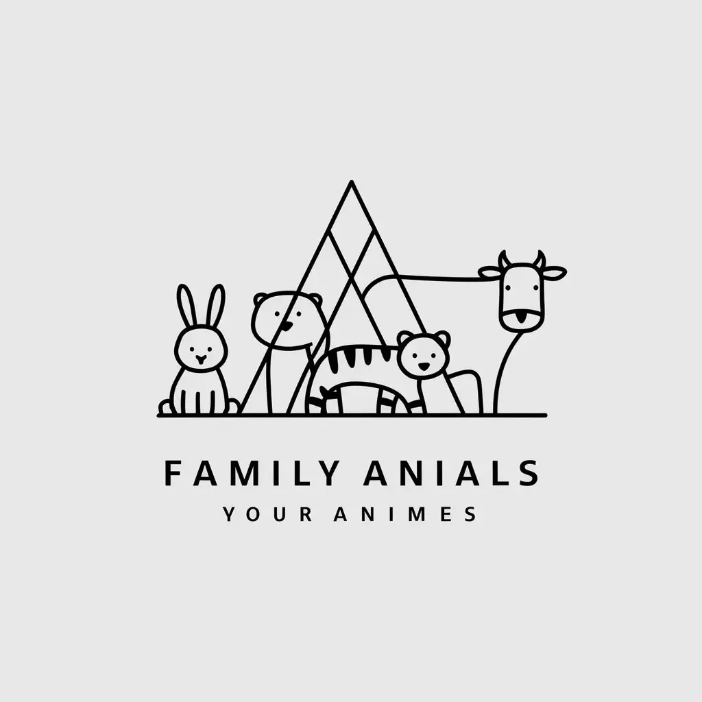 a logo design,with the text "a family", main symbol:rabbit, bear, tiger, cow,Minimalistic,clear background