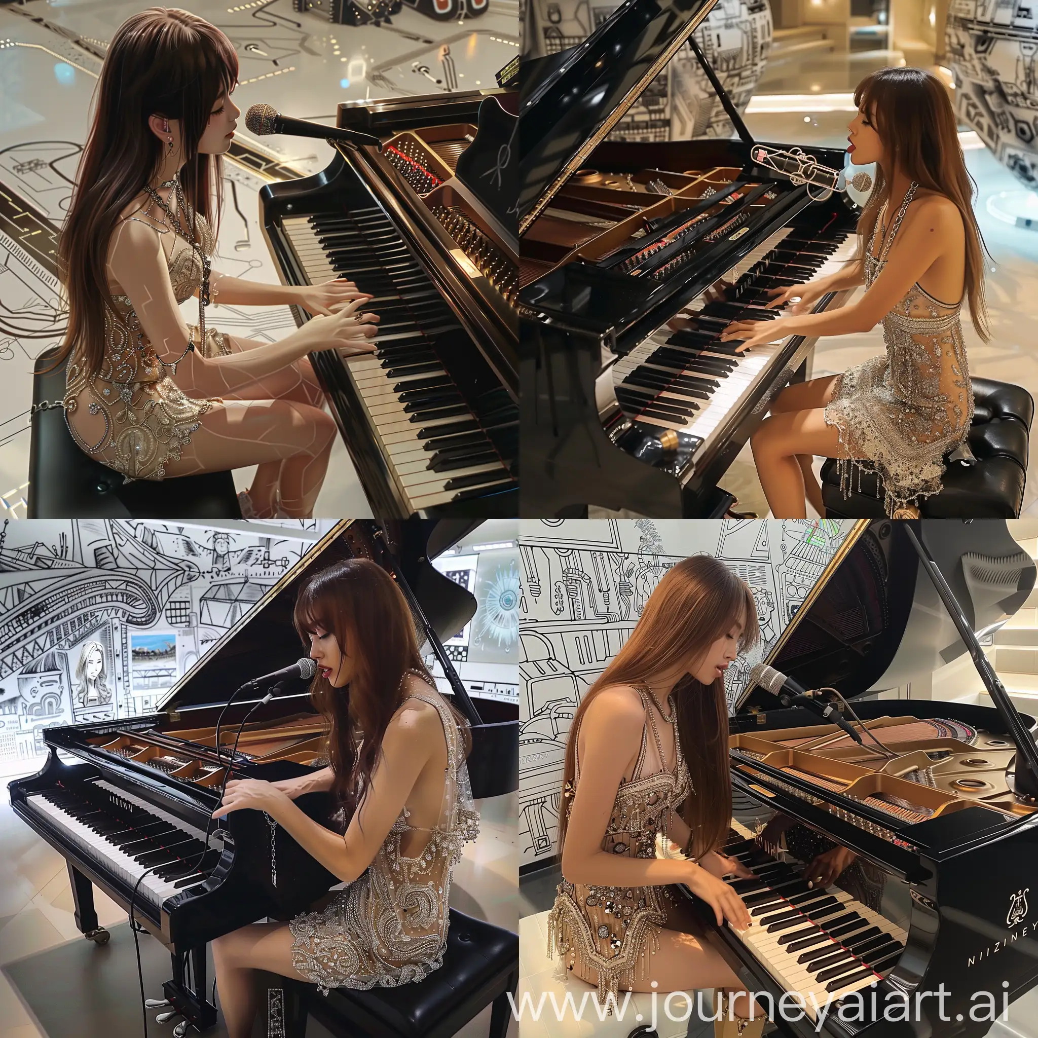 Dreamy-Girl-Playing-Piano-and-Singing-at-Futuristic-Hall