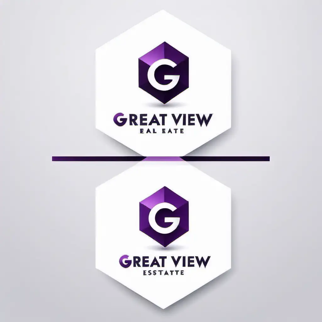 create a logo for the company "Great View Real Estate", professional, classic and clean and simple look, incorporate trendy typography, symbols and geometric shapes. use platinum color with purple accents, incorporate the letters "G" and "V"