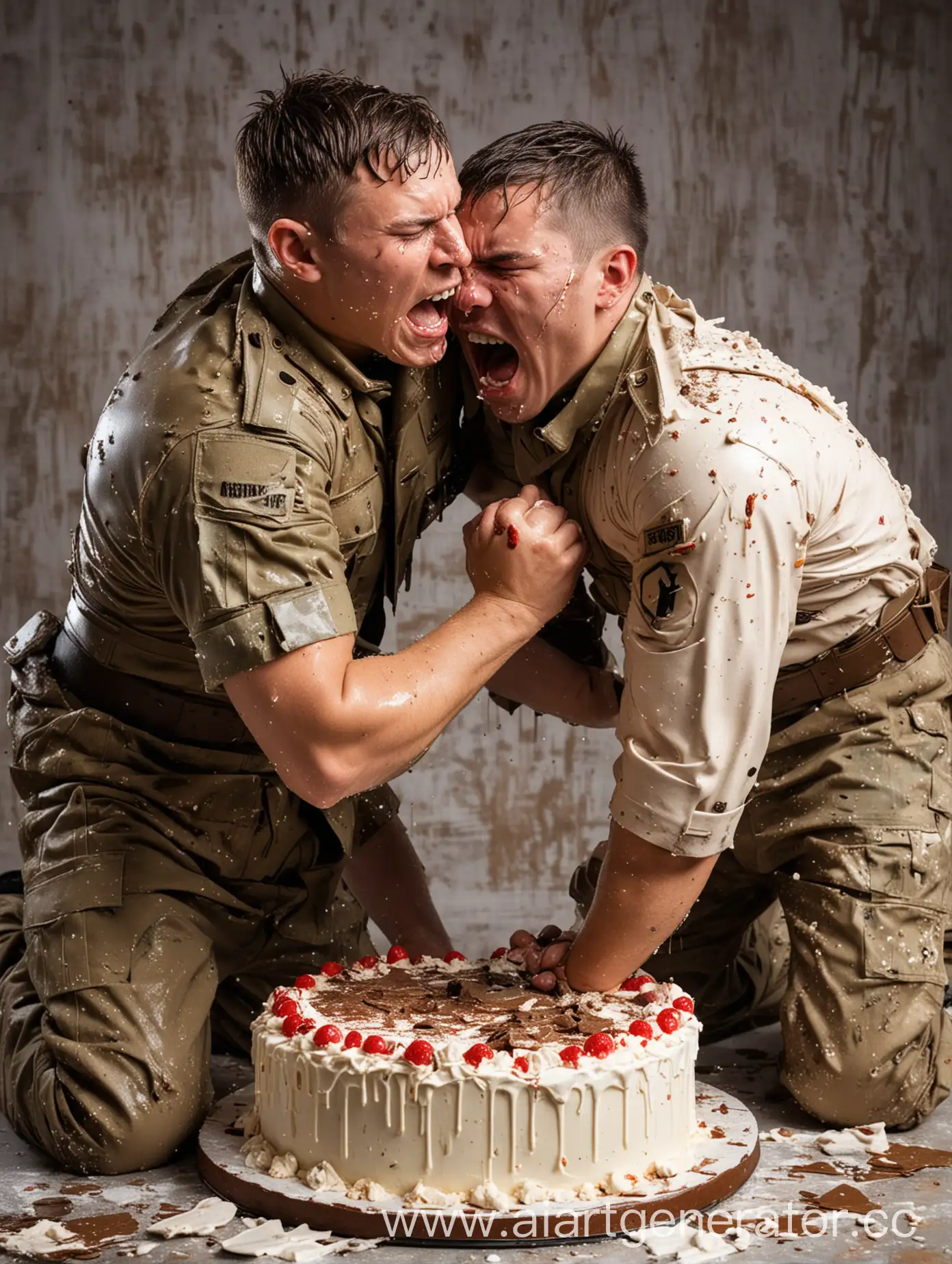 Soldiers-in-Messy-Cake-Fight-Uniforms-Covered-in-Cream-and-Cake