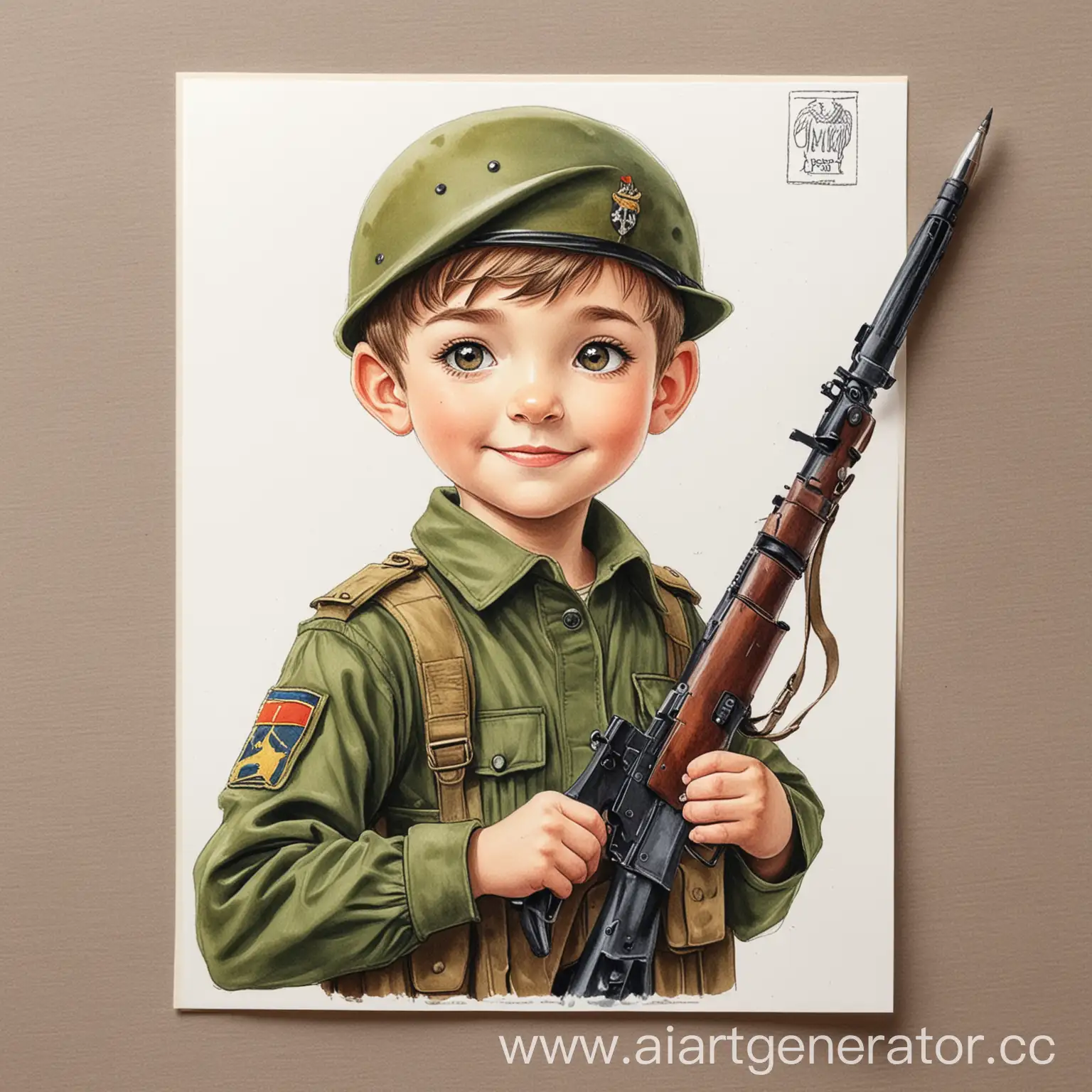Boy-Soldier-Celebrating-Childrens-Protection-Day-on-a-Postcard