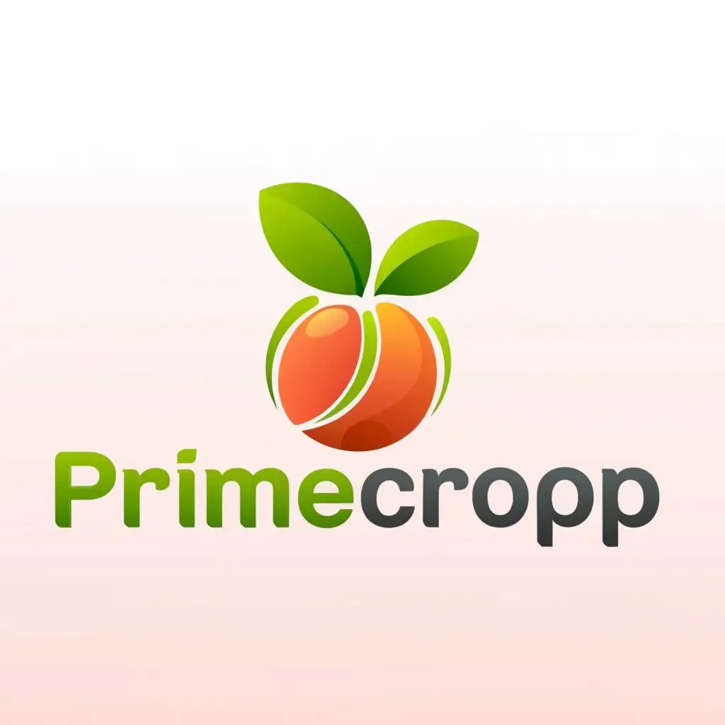 a logo design,with the text "PRIMECROP", main symbol:craft a logo write text 'PRIMECROP', somehow incorporate the leaves and peach into the lettering in word 'PRIMECROP', 2d vector illustration, professional logo,.,Moderate,be used in Others industry,clear background