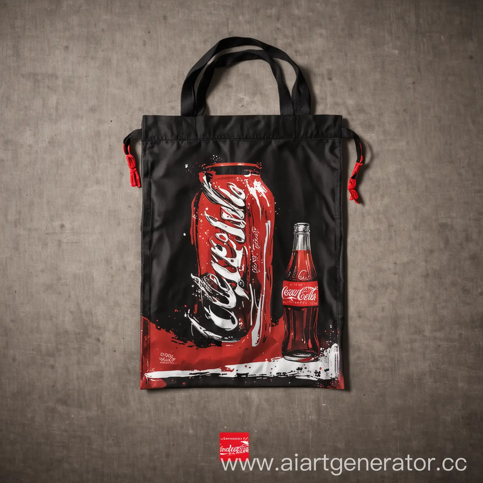 Colorful-Coca-Cola-Merchandise-Bag-with-Logo-and-Products-Displayed