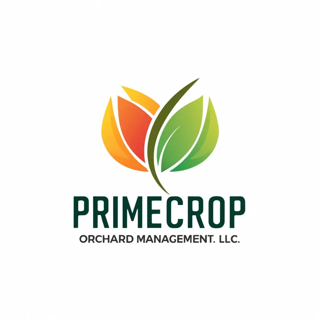 a logo design,with the text "PrimeCrop Orchard Management LLC", main symbol:agriculture feels, two leafs with logo Name, stylish, text based, leafs, crops,,Moderate,be used in Nonprofit industry,clear background