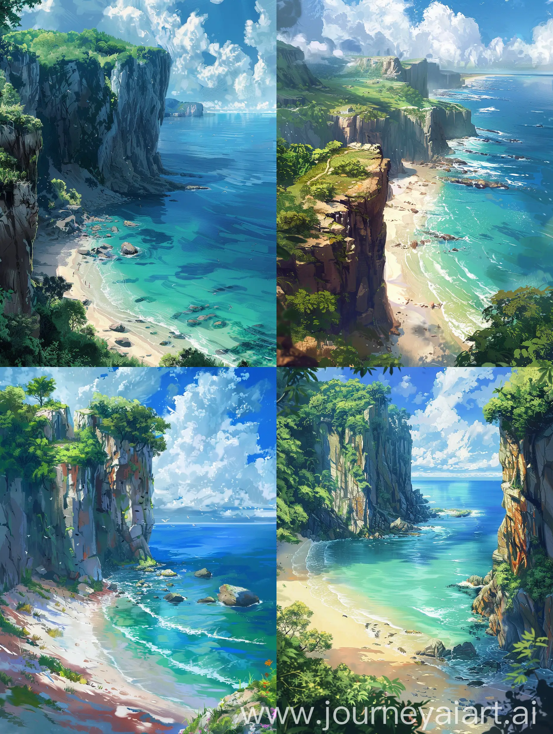 Breathtaking-Anime-Landscape-Painting-Tranquil-Beach-Cliff-by-Sylvain-Sarrailh