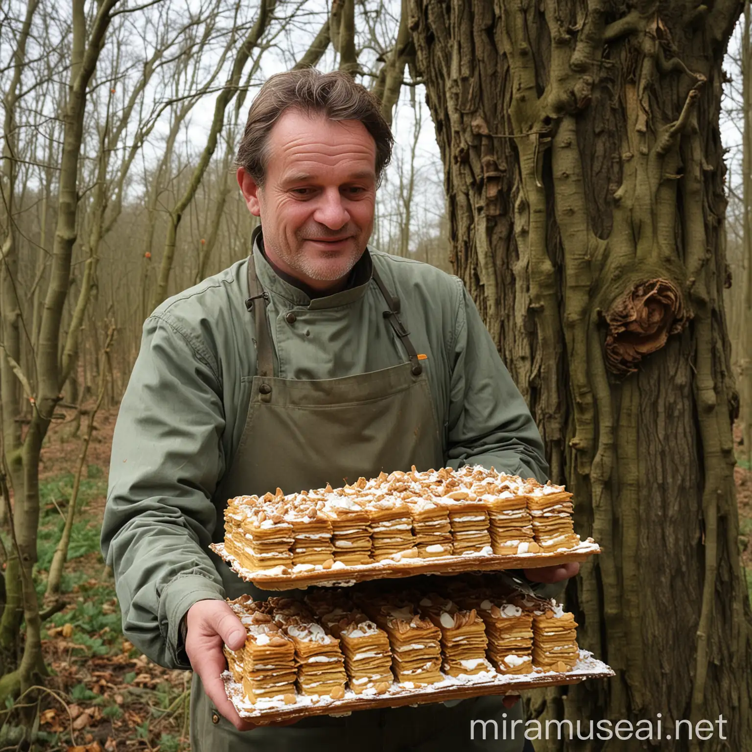 Man Harvesting Millefeuille Cakes From Tree