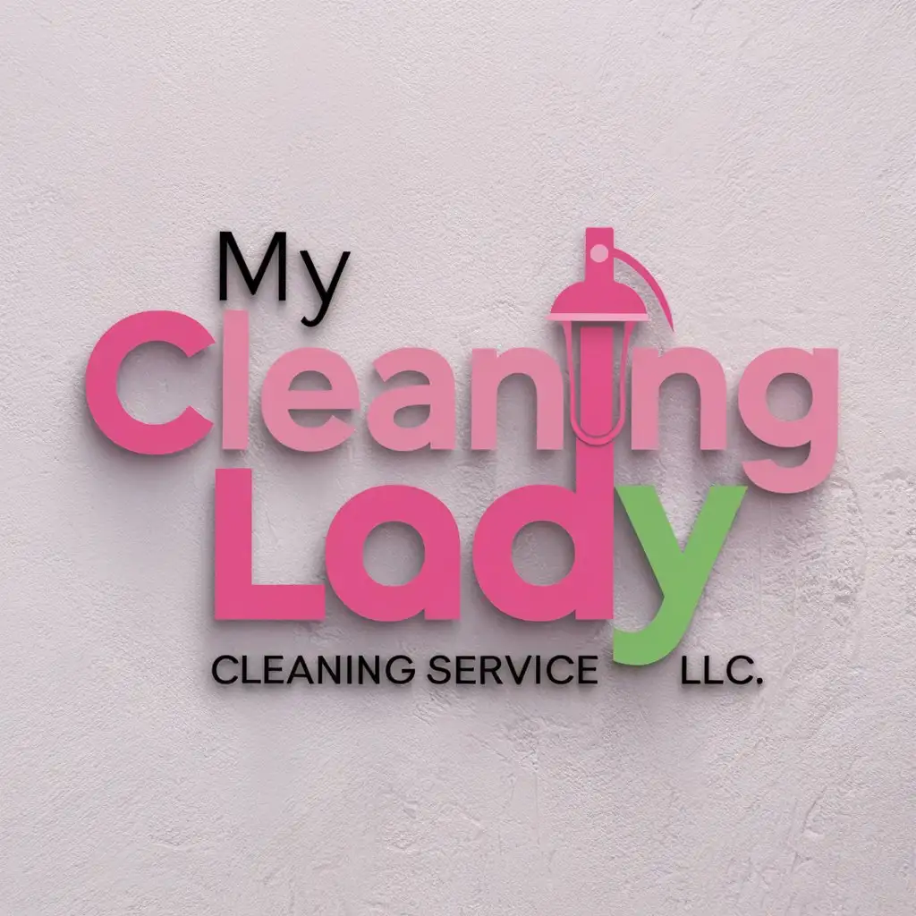 a logo design,with the text "My Cleaning Lady Cleaning Service LLC", main symbol:Create a flat vector, illustrative-style wordmark logo design for a cleaning service named 'My Cleaning Lady Cleaning Service LLC', where the 'L' in 'Lady' is replaced by a stylized Shark pink vacumm. Use colors #E5007D, #FE1295, and #4EBA19 against a white background. Do not show any photo detail shading.,Moderate,clear background