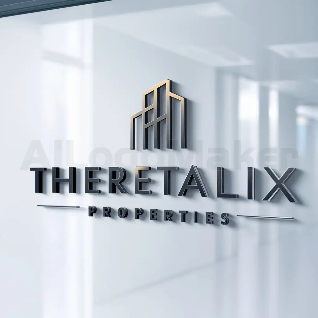 a logo design,with the text "THERETALIX PROPERTIES", main symbol:REAL ESTATE,complex,clear background