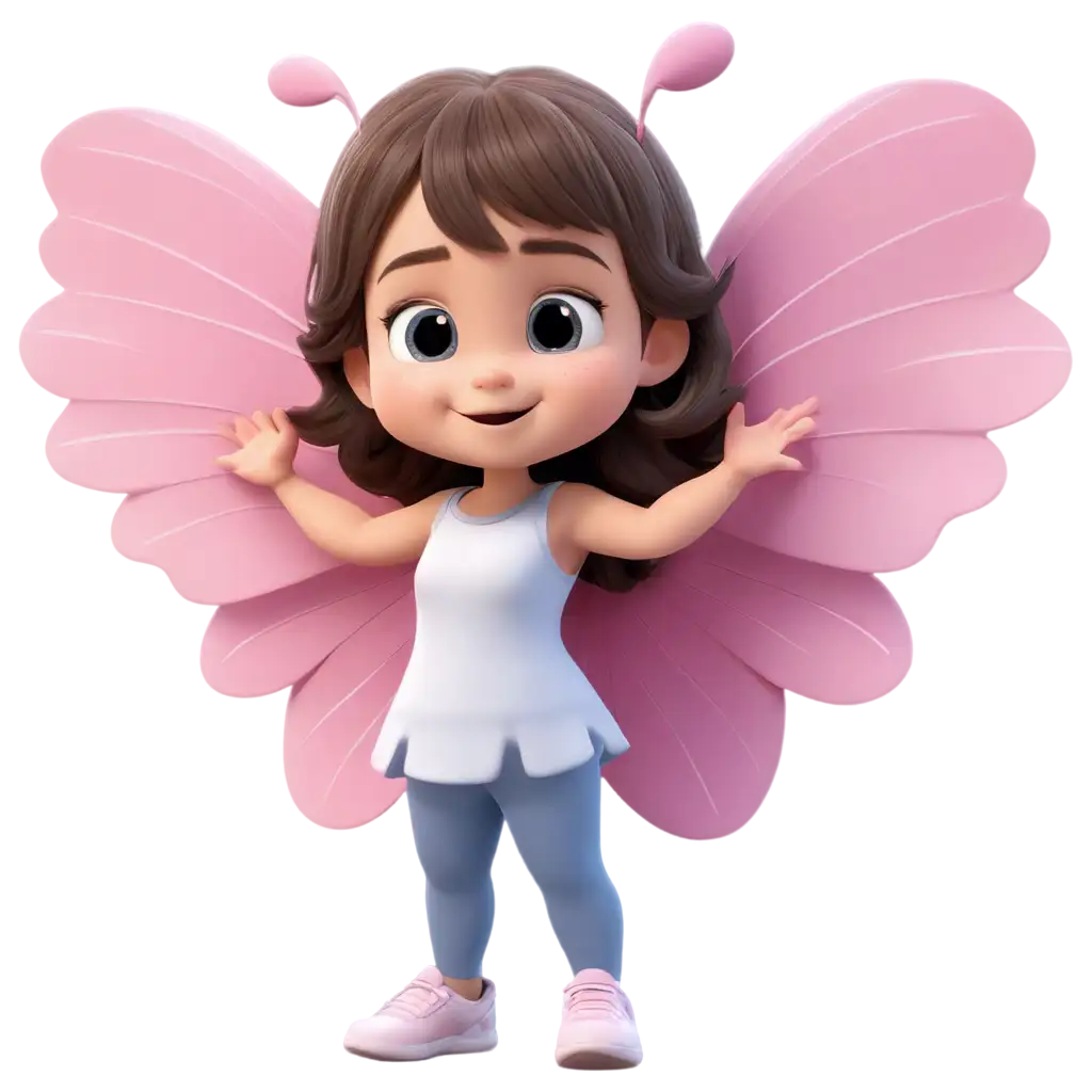 3D Cute Baby Girl With Pink Butterfly Wings