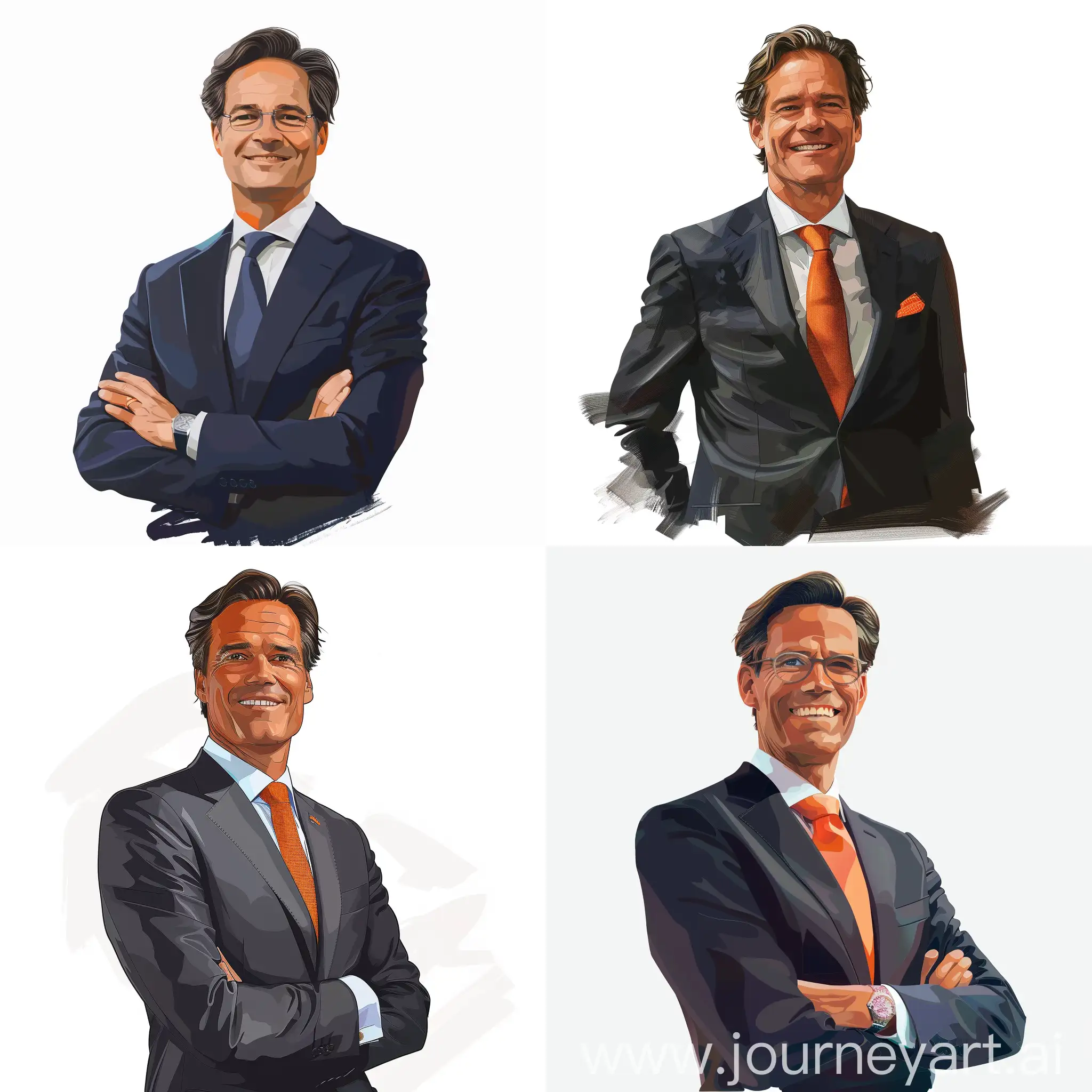 President-Mark-Rutte-Smiling-in-Business-Suit-with-Shoulder-Painting-Minimalist-Vector-Art