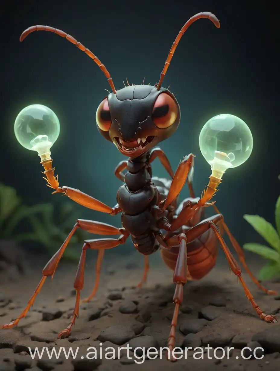 Красивый муравей, светящиеся части, трубочки