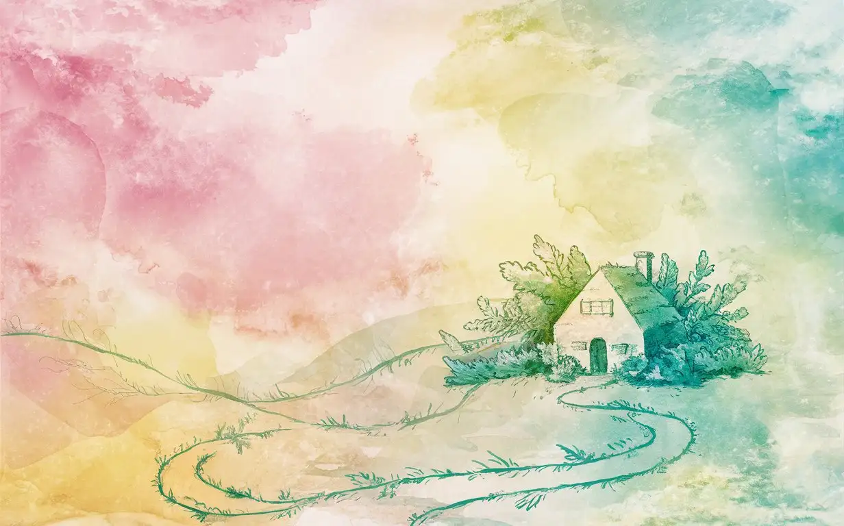 Tranquil Watercolor Landscape with Soft Pastel Tones