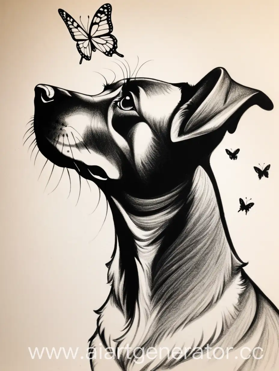 Silhouette-of-Dog-with-Butterfly-on-Nose