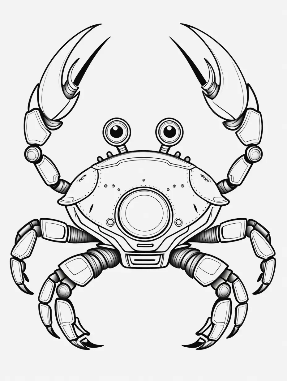 Robot Crab Coloring Page for Kids Fun and Creative Sea Creature Illustration
