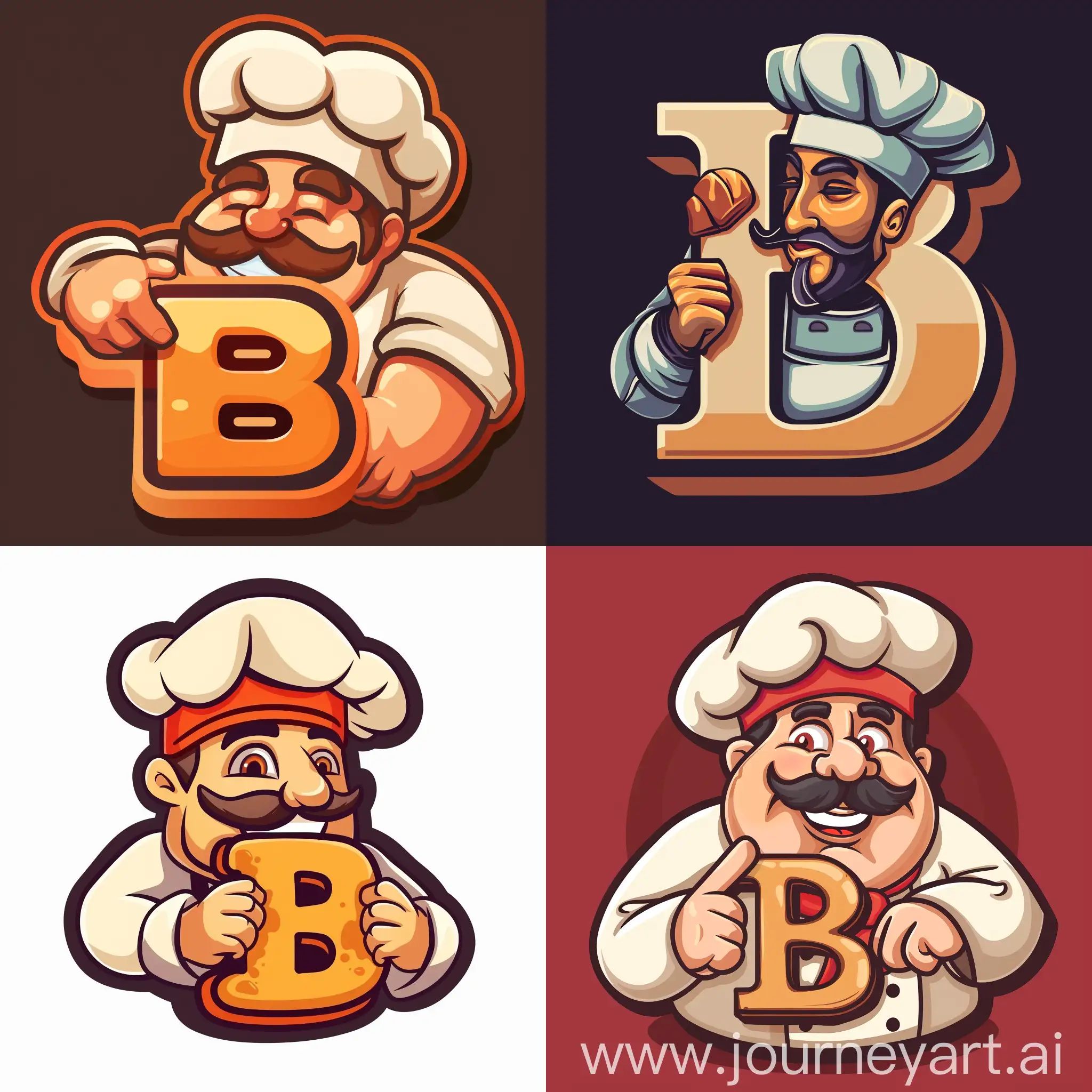 logo for the game, cartoon style, vector style, A chef in a classic cap holds the letter B in his hand, as if he is ready to cook it from words.