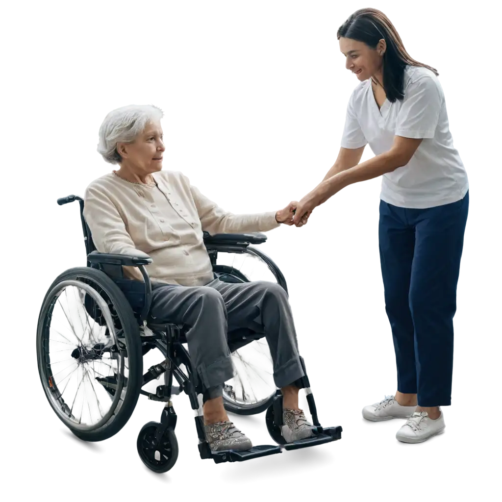 Caregiver serving sick elderly patient.
