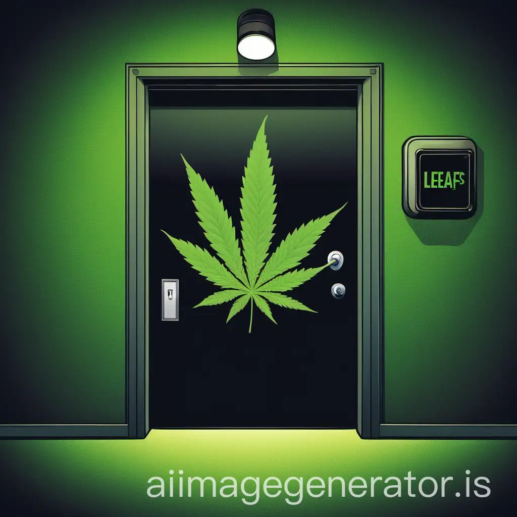 closet black door slightly open overflowing with cannabis leaf's logo