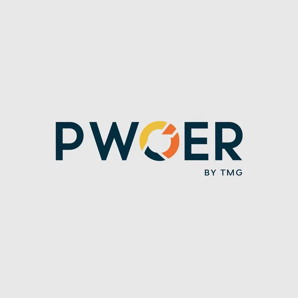 a logo design,with the text "PWOER by TMG", main symbol:create a minimalist It should be primarily word-based. I want a mix of bright colors The main, but it should still maintain simplicity. The main focus should be on PWOER and the 'by TMG' should be the secondary element. must be a logo on a white background,Moderate,clear background