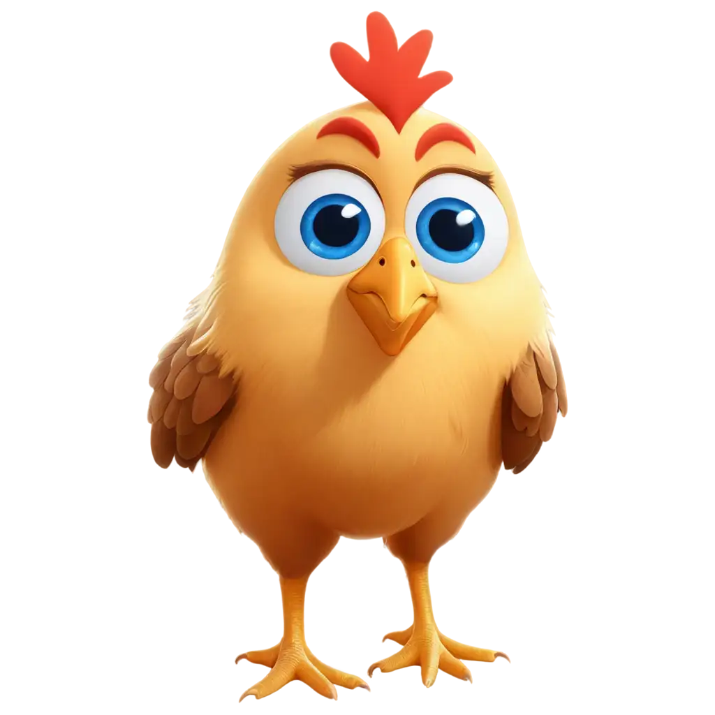 Draw a sticker of a chicken with big blue eyes