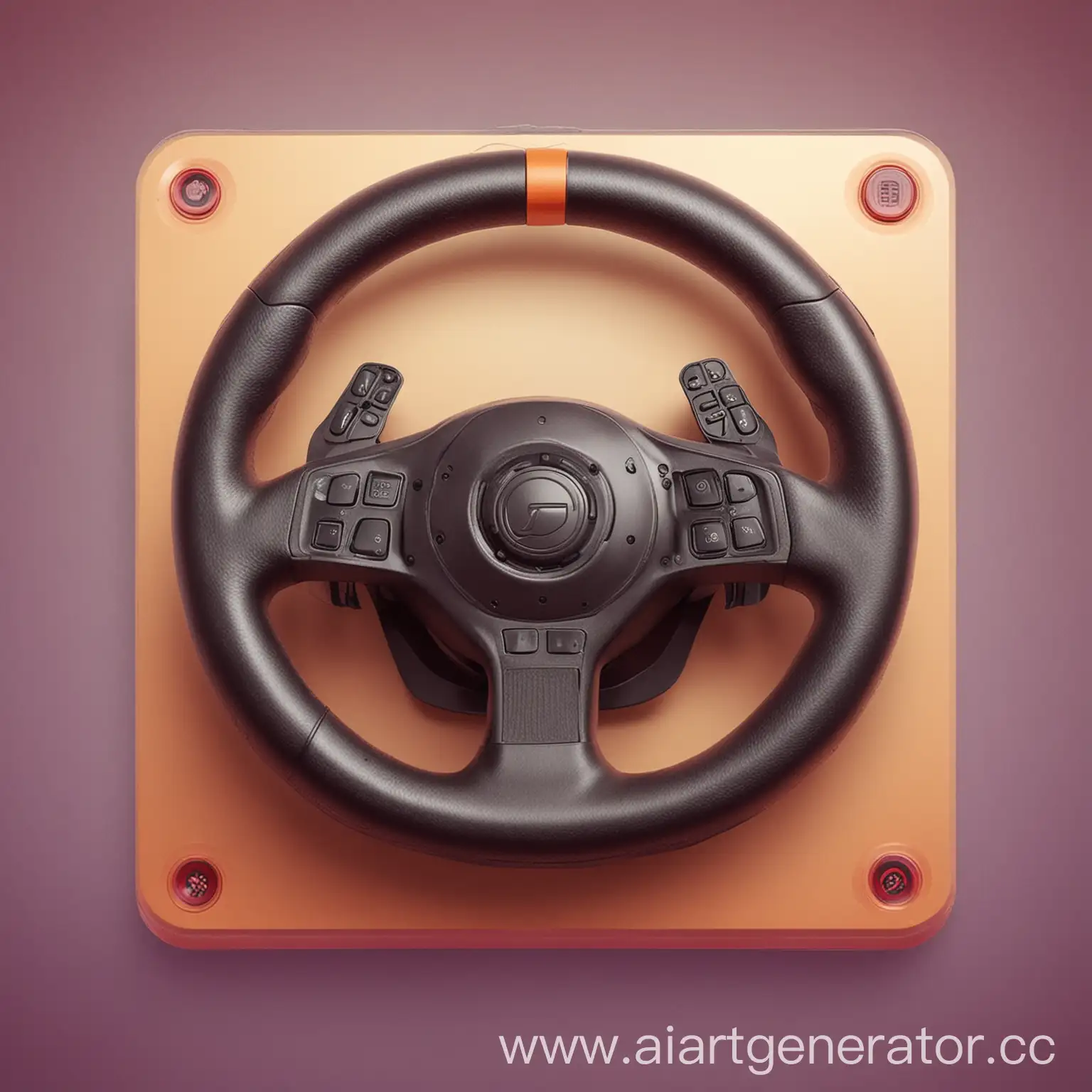 Race-Car-Inspired-Square-Racing-Wheel-with-Joystick-Buttons-on-Gradient-Background