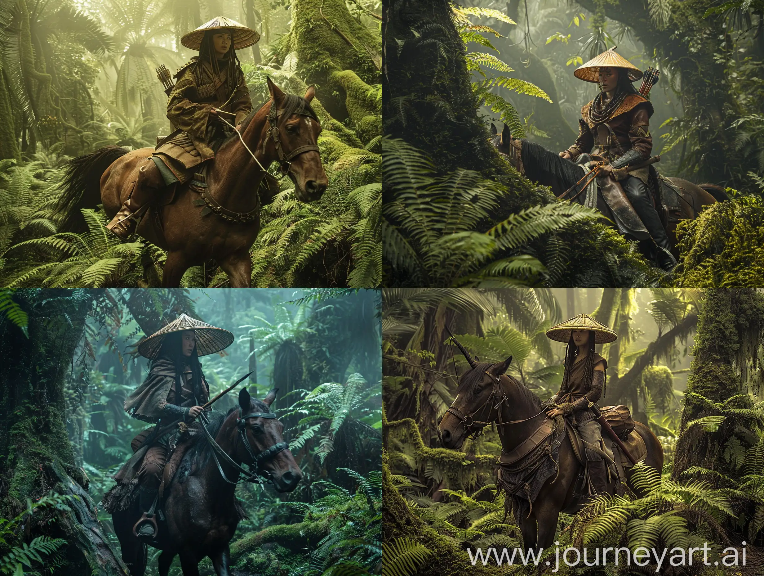 Majapahit-Female-Warrior-Riding-Horse-in-Enchanted-Forest