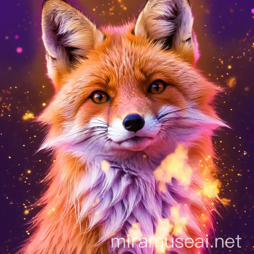 Magical Fox in Anime Style on Purple Pink Background