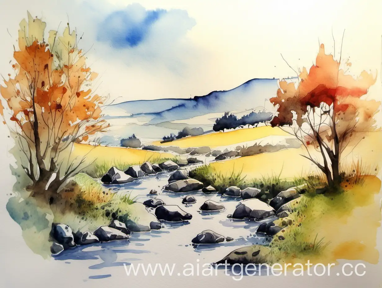 Serene-Landscape-in-Watercolor-and-Ink-Tranquil-Nature-Scene