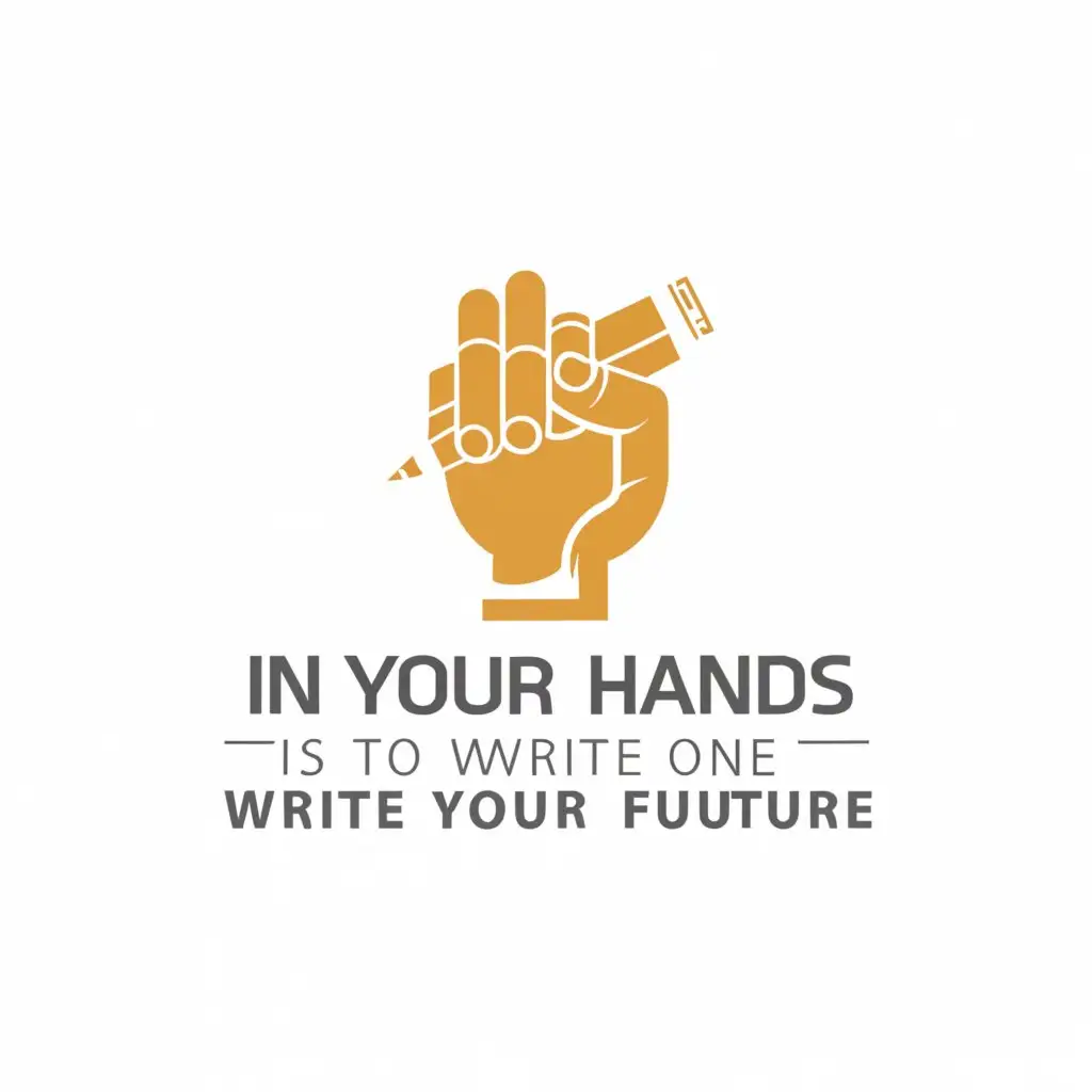 a logo design,with the text "In your hands is to write your future", main symbol:hand with pencil,Moderate,be used in Finance industry,clear background
