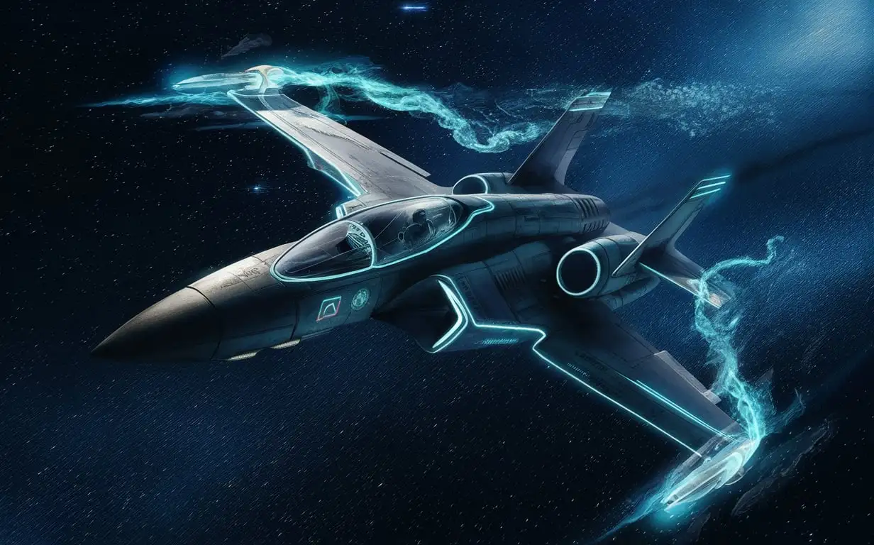 detailed space fighter jet on a stary backround