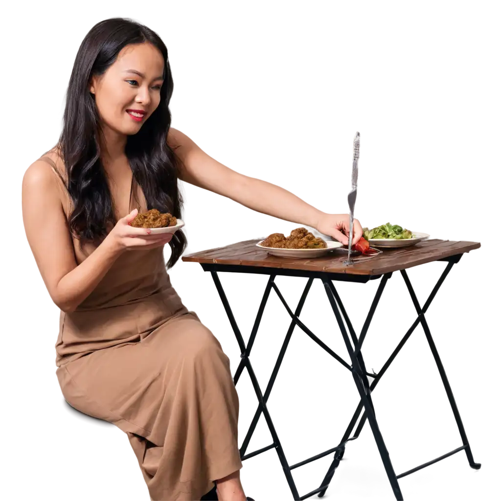 PNG-Image-of-a-Woman-Enjoying-Rendang-at-a-Table-Vibrant-and-Detailed-Visual-Representation