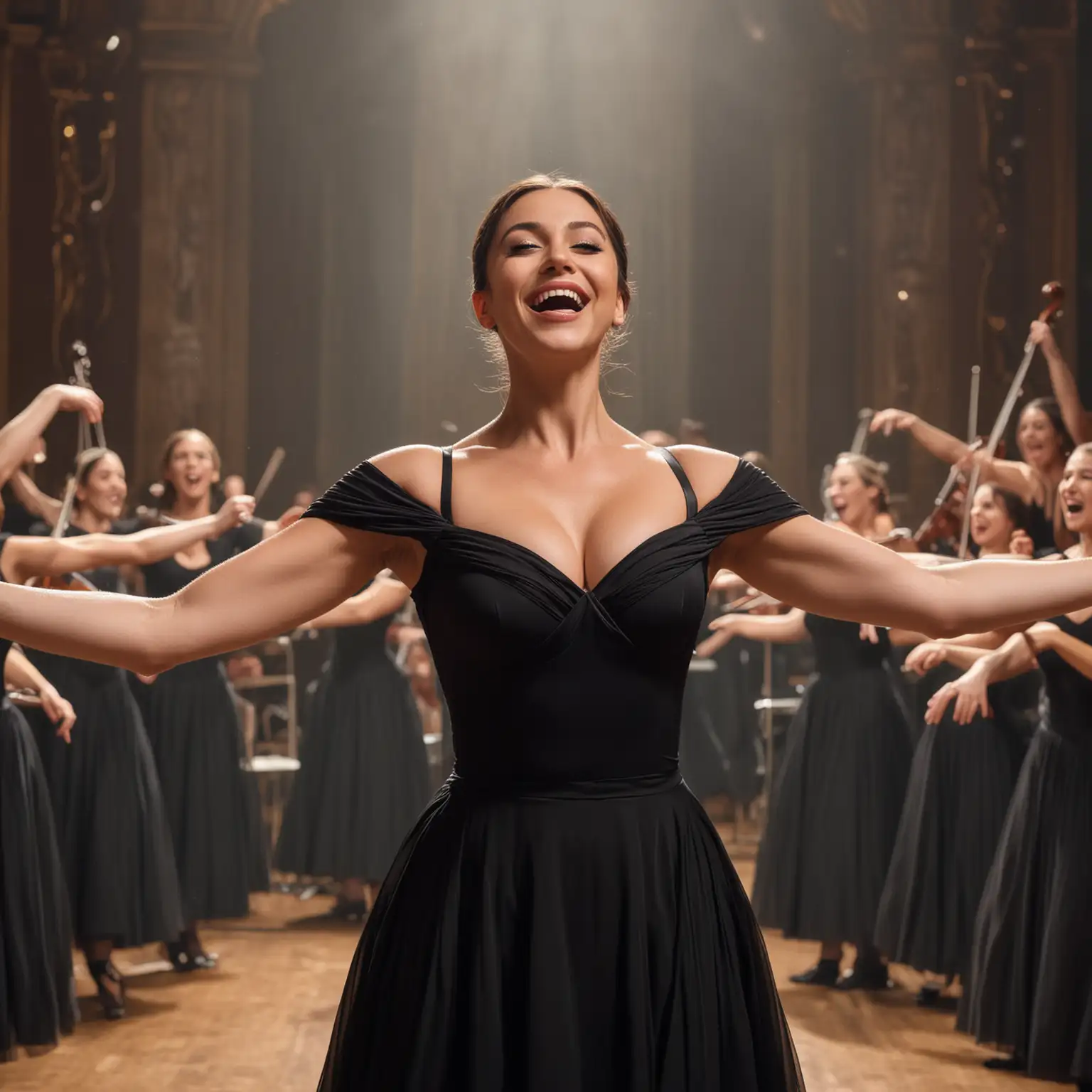 Elegant Ballet Performance with a Brunette Woman and Classical Orchestra