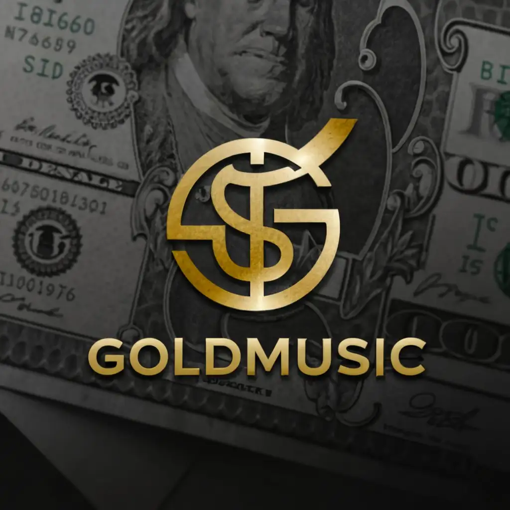 a logo design,with the text "Goldmusic", main symbol:Golden coin and dollar bill,complex,be used in Internet industry,clear background