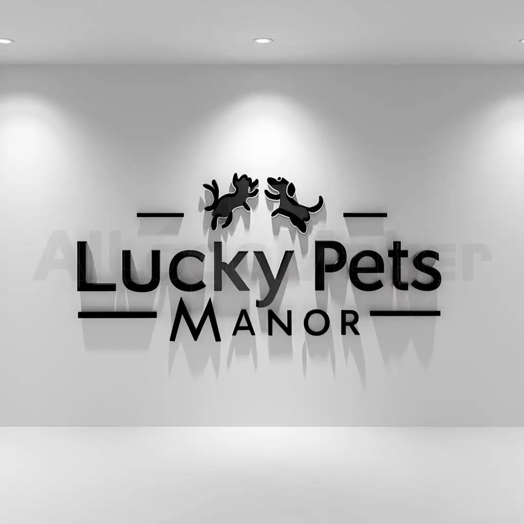 LOGO-Design-For-Lucky-Pets-Manor-Minimalistic-Cat-and-Dog-Theme-on-Clear-Background