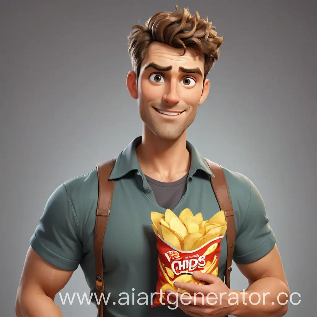 Handsome-Man-Enjoying-Snacks-Cartoonish-Chip-Lover