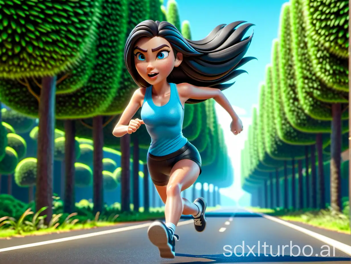 Young-Woman-Running-with-Southern-Cassowary-in-HighQuality-Photorealistic-3D-Animation