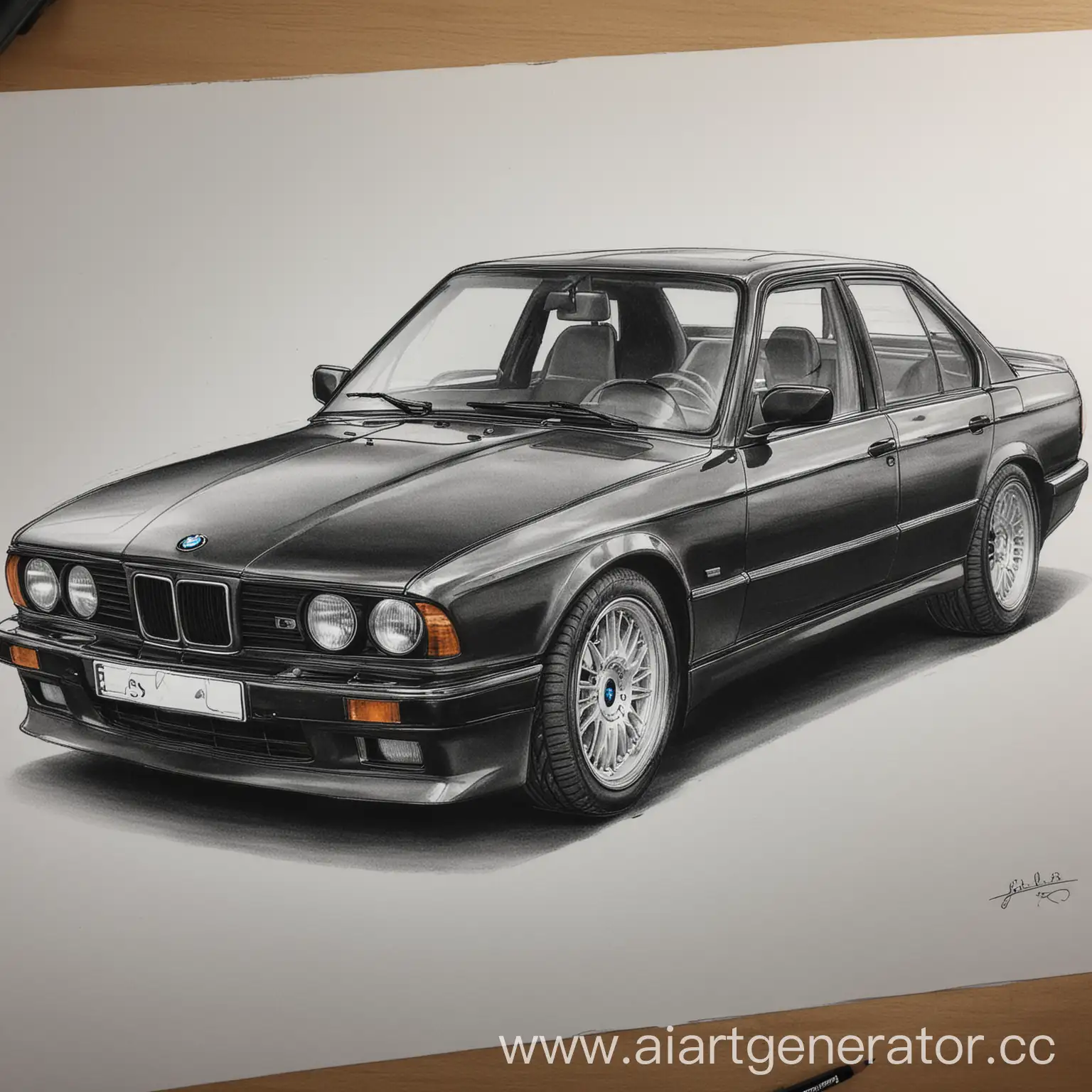 Black-and-White-Sketch-of-BMW-E34