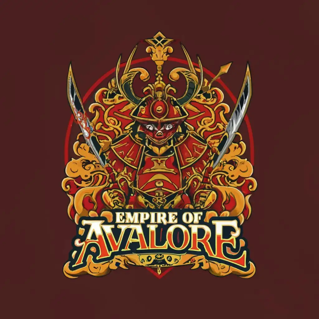 a logo design,with the text "Empire of Avalore", main symbol:Anime scarlet Samurai,complex,clear background