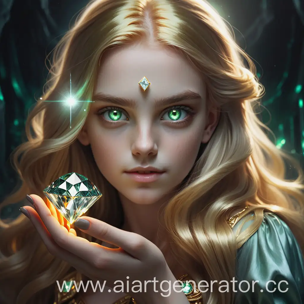 Young-Woman-with-Long-Gold-Hair-Holding-Bright-Diamond