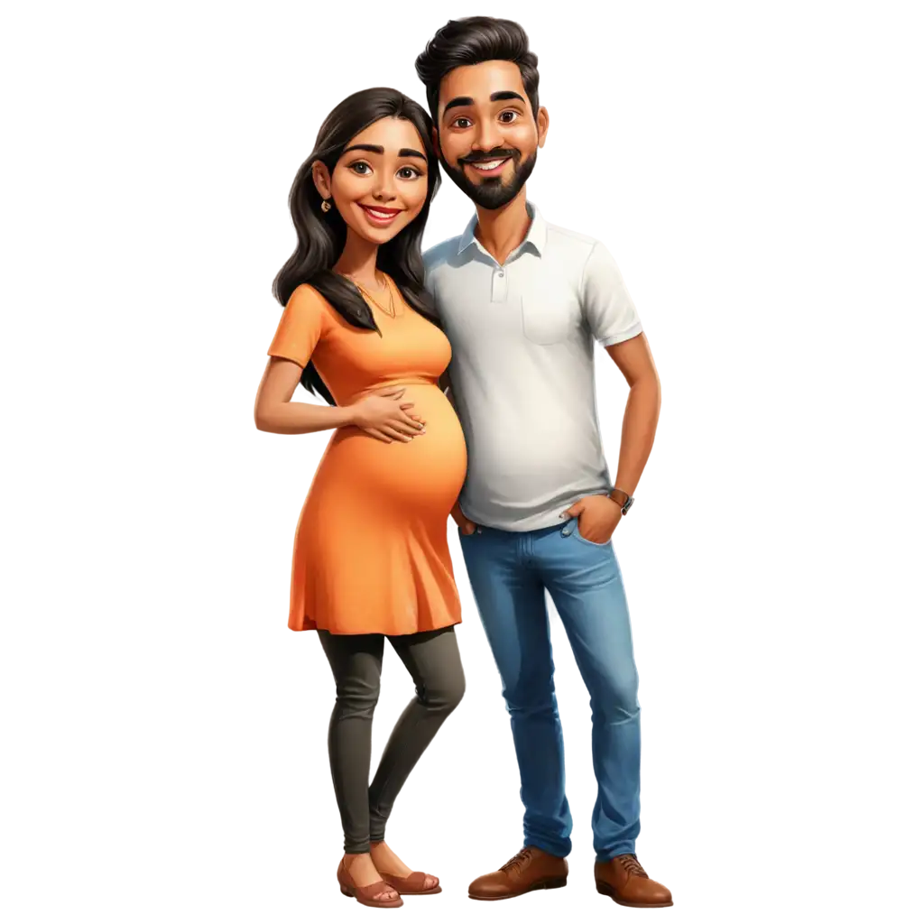 Vibrant-Indian-Pregnant-Couple-Caricature-PNG-Celebrate-Parenthood-with-Joyful-Illustrations