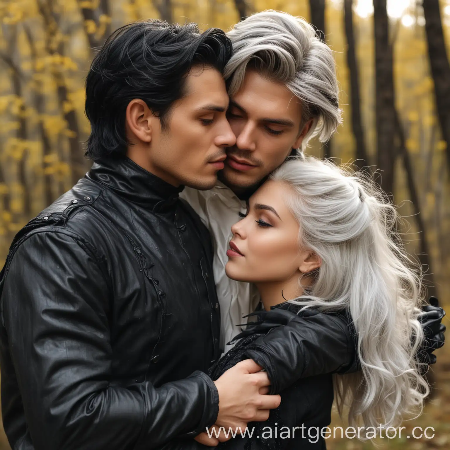 Gallant-Age-Handsome-Man-Embracing-Beautiful-Young-Witch-in-Forest-Scene