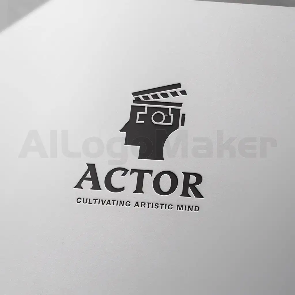 a logo design,with the text "Actor", main symbol:please use traditional way for logo designing and mix cinematic elements such as camera, clapperboard, film strips and also theatrical elements. And overall these elements shape a minimal human head. Because my art academy will cultivate the artistic mind.,Minimalistic,clear background