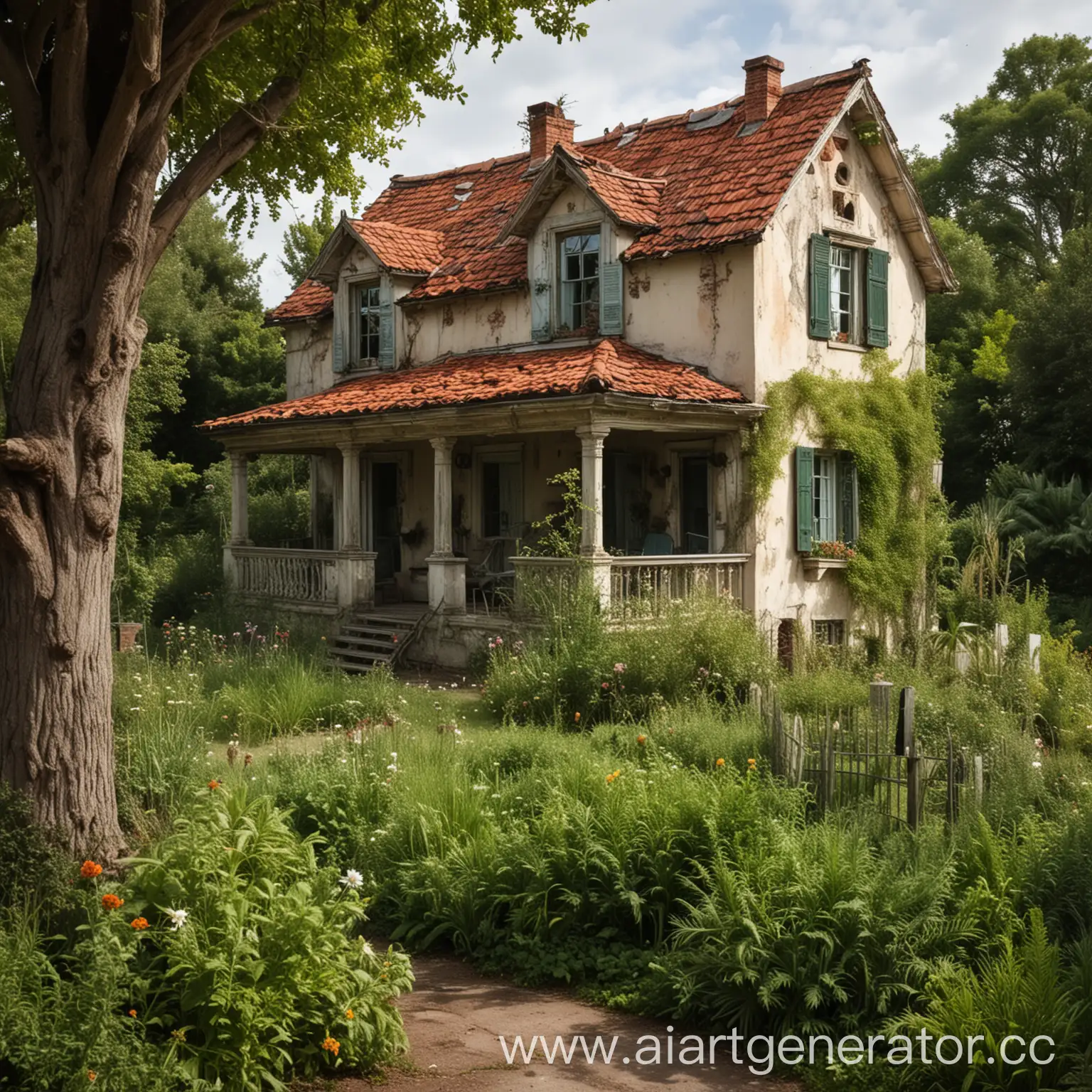 Abandoned-Villa-Chicken-in-Neglected-Garden