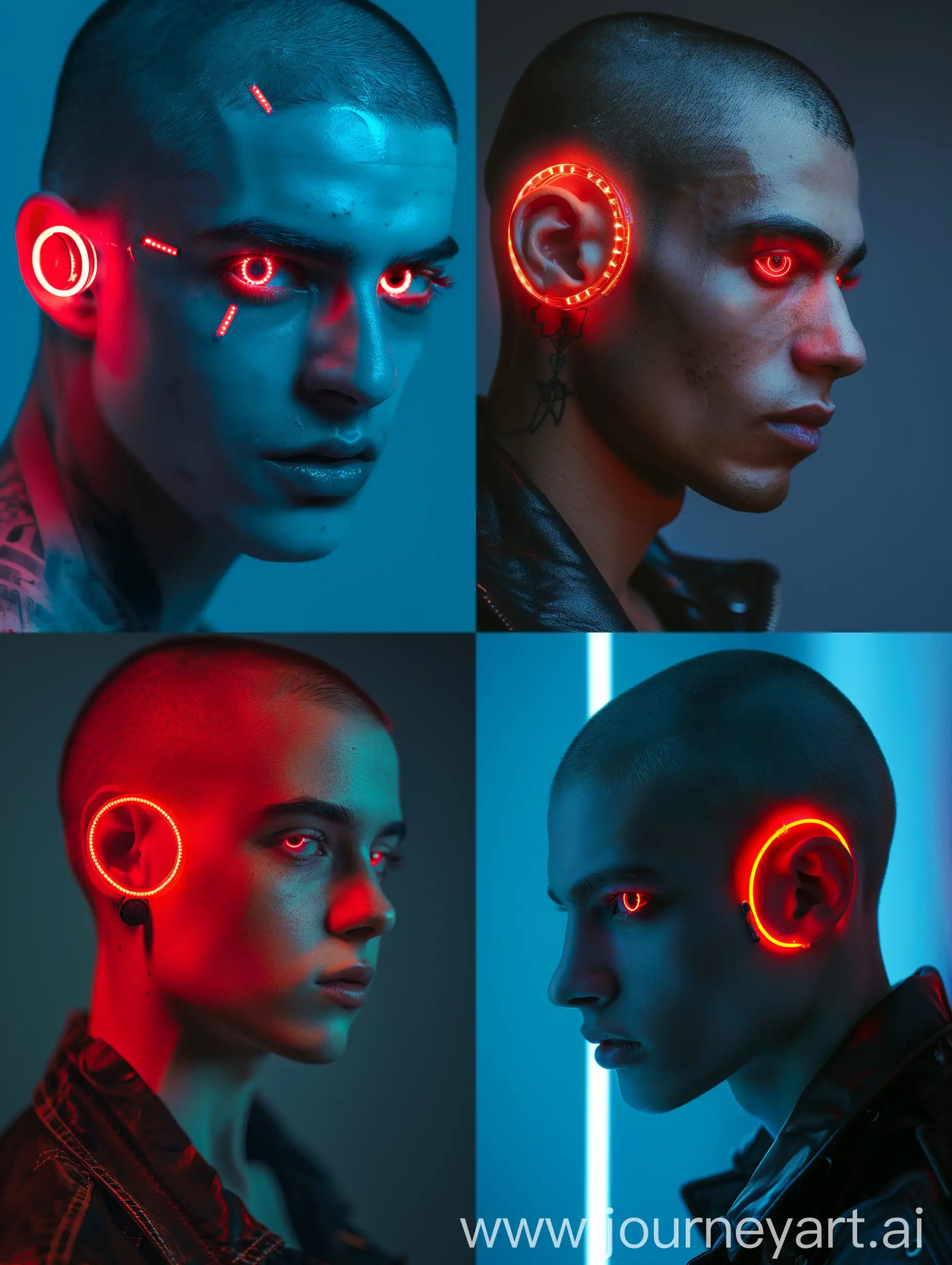 Portrait-of-Handsome-Male-Android-with-Red-Neon-Eyes-and-Shaved-Head