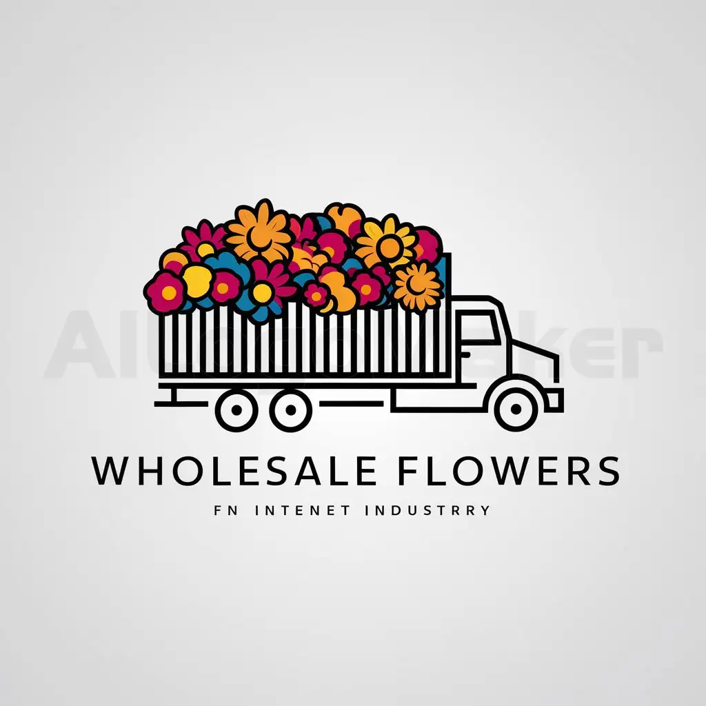 a logo design,with the text "Wholesale flowers", main symbol:cargo truck full of colors,Minimalistic,be used in Internet industry,clear background