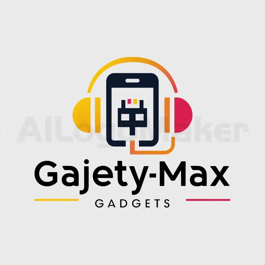 a logo design,with the text "Gajety-Max Gadgets", main symbol:Gadgets/phone/ data cable/ headphones /colourful,Moderate,be used in Technology industry,clear background