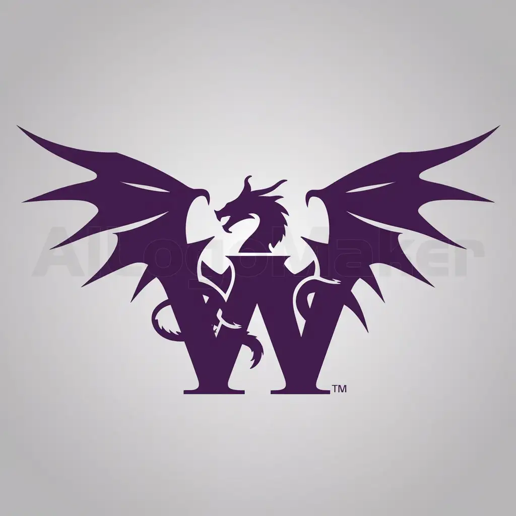 a logo design,with the text "W", main symbol:wings of purple dragon,complex,clear background